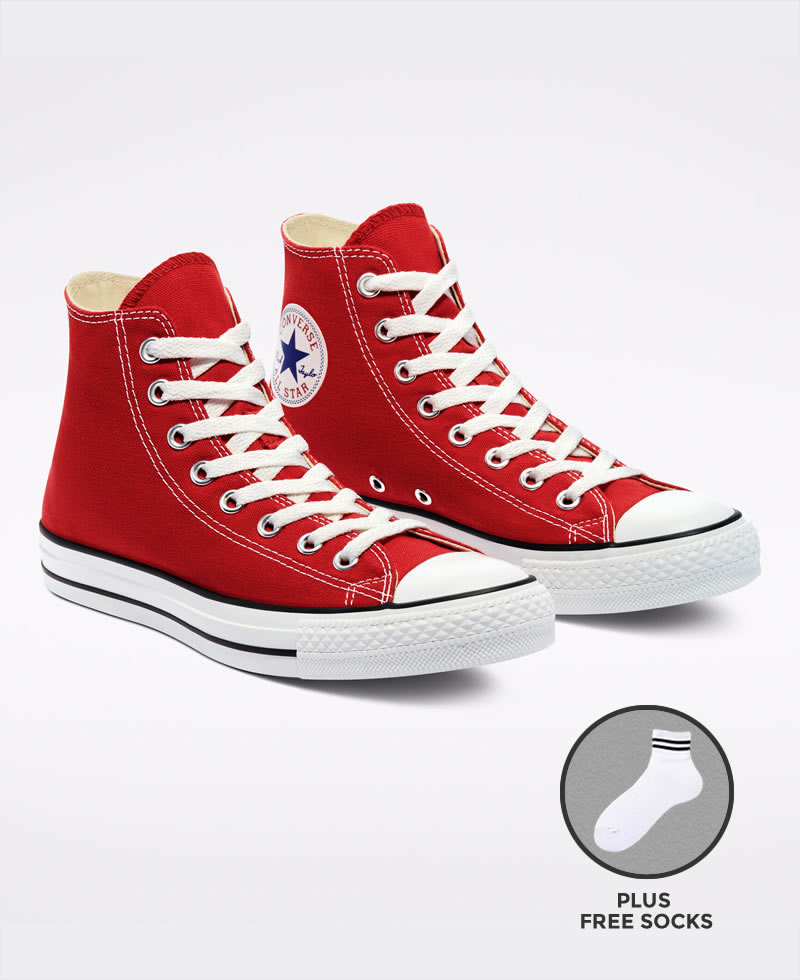 Unisex High Top Sneakers Shoes - Red PLUS FREE SOCKS | Seli