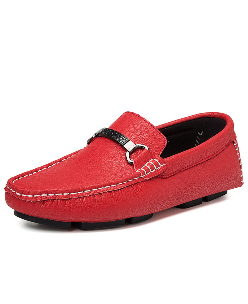 Men's Quality Fashion Leather Casual Loafers Slip-On Shoes - Red
