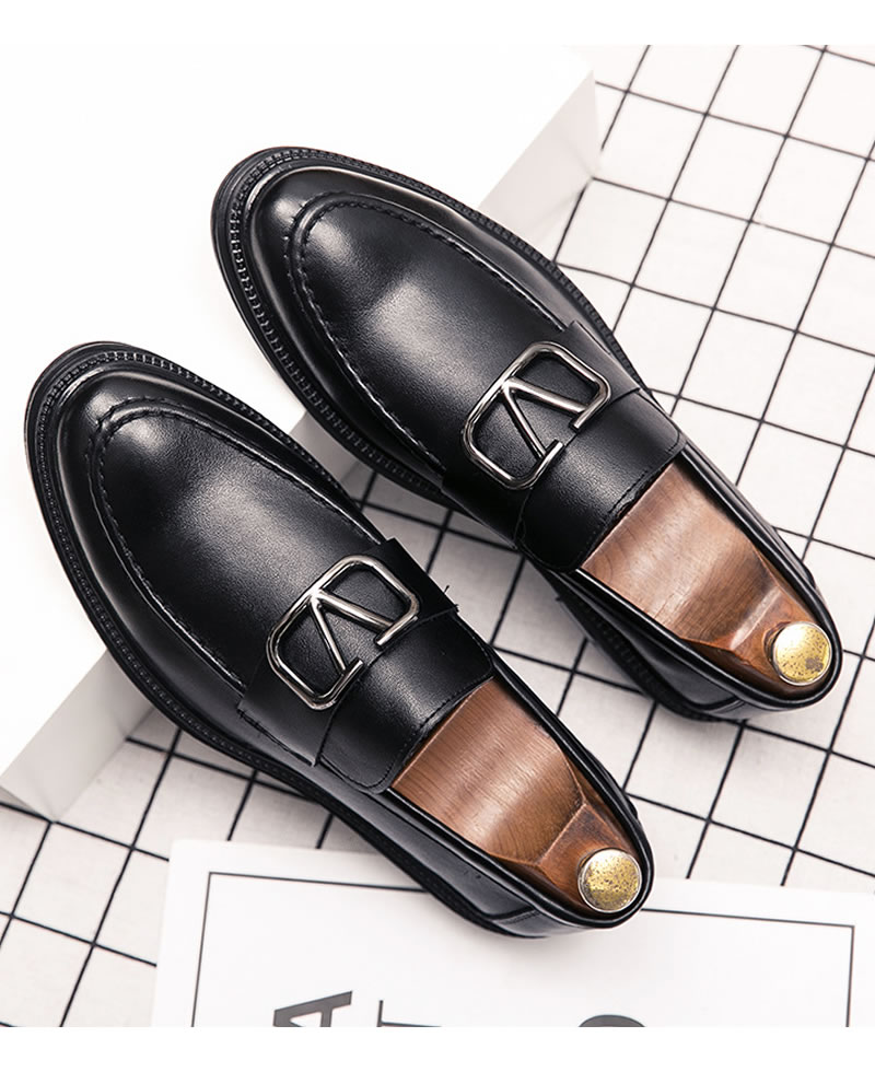 Mens Leather Italian Design Formal Loafers Shoes - Black