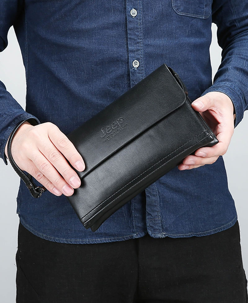 Men's Luxury Fashion Wallet Leather Clutch Bag Purse - Black