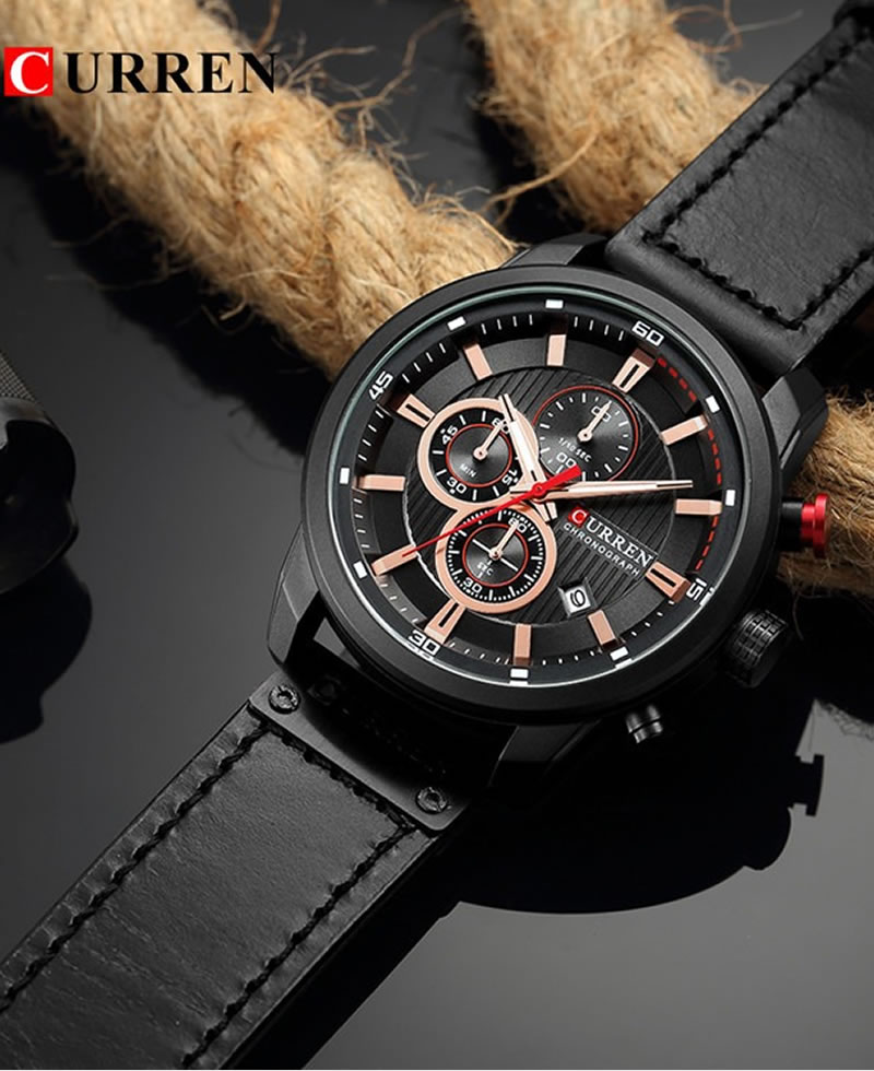 Curren 8291 Men s Chronograph Casual Fashion Leather Watch