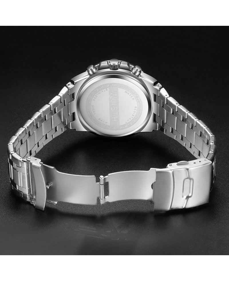 Wlisth 1853 Men's Waterproof Bracelet Silver Chain Watch - White Face