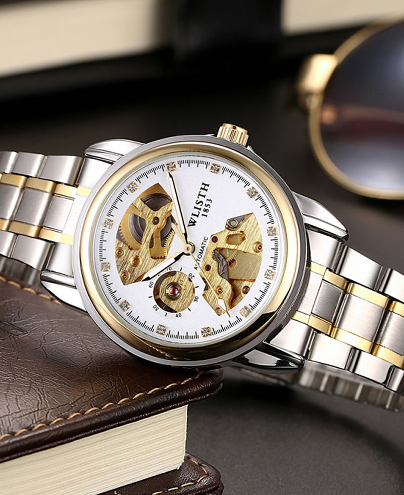 Wlisth 1853 Men's Waterproof Automatic Mechanical Chain Watch - White Face