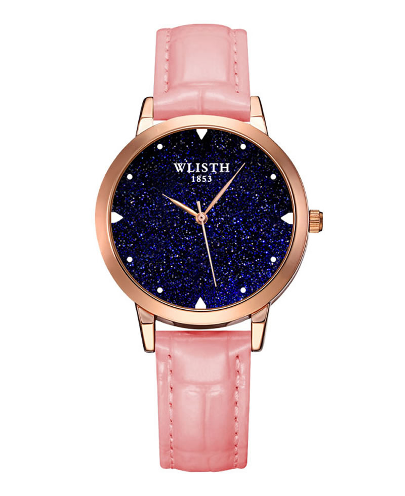 Wlisth Fashion Starry Sky Women's Waterproof Quartz Leather Watch - Pink