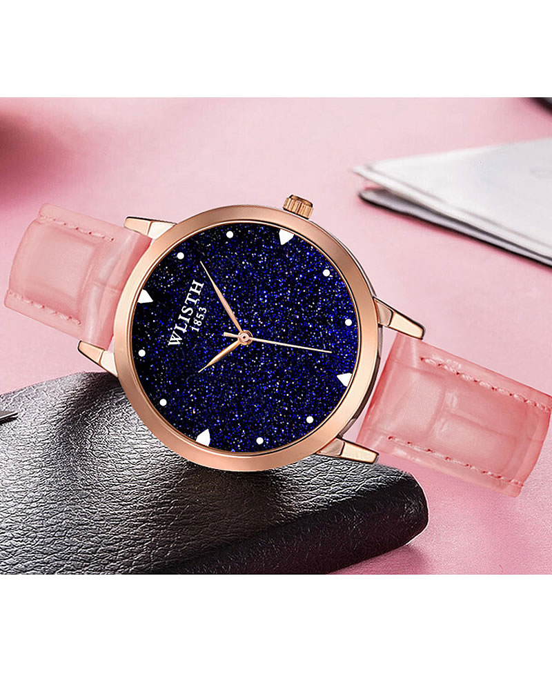 Wlisth Fashion Starry Sky Women's Waterproof Quartz Leather Watch - Pink