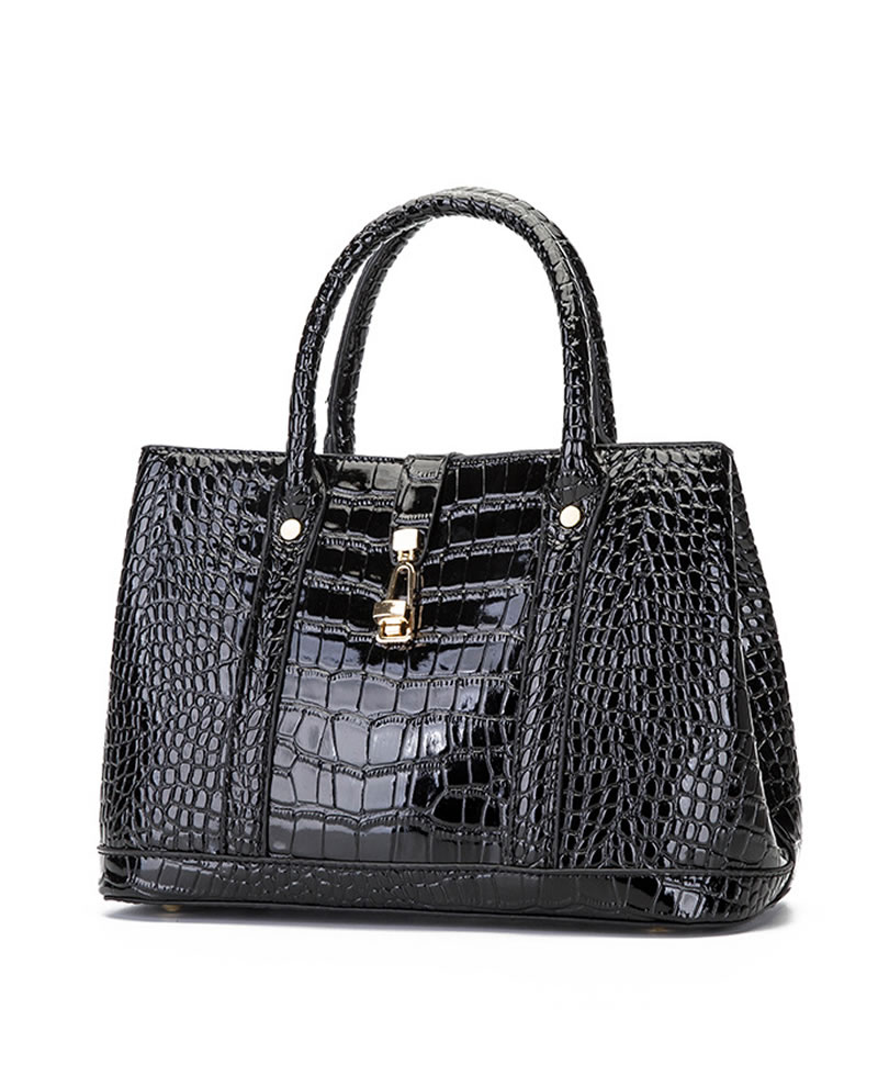 FJT Womens Three-Piece Crocodile Pattern Shoulder Bag - Black