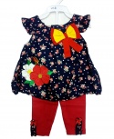 Baby Girl Casual Short Bow Tie Floral Dress with Pants 2PCS Clothing Set Age 3 - 12 Months
