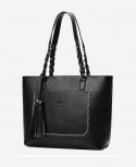 Women's European Style Fashion Leather Tote Handbag - Black