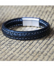 Men's Fashion Thick Leather Retro Bracelet - Black