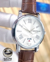 MontBlanc Men's Water Resistant Brown Leather Watch - White Face