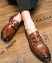 Mens Leather Italian Design Formal Loafers Shoes - Brown