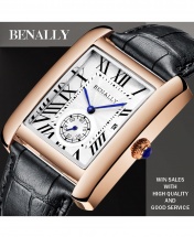 Benally Men's Leather Wrist Watch Gold Case Black Leather