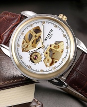 Wlisth 1853 Men's Automatic Mechanical Leather Watch - Brown Leather