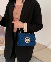 FJT Womens Quilted Velvet Retro Chain Bag Handbag - Blue