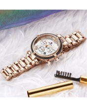 Reward VIP Women Three Eyes Quartz Bracelet Wrist Watch - Rose Gold