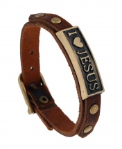 I Love Jesus Fashion Leather Bracelet - Brown