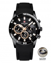 Reward VIP Men Chronograph Waterproof Silicone Rubber Sport Watch - Black