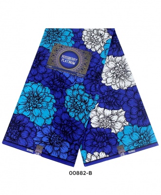 Rossberry Platinum Blue and Torquoise Flora Ankara Fabric - 6 Yards