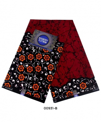 Rossberry Platinum Dark Red with Orange Flora Ankara Fabric - 6 Yards