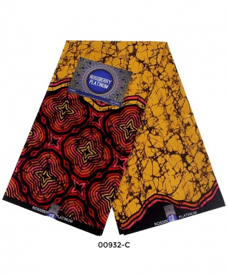 Rossberry Platinum Yellow with Red Pattern Ankara Fabric - 6 Yards