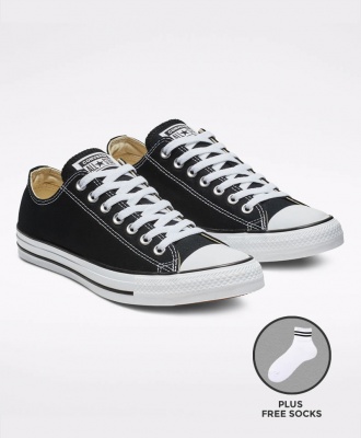 Unisex Low Top Sneakers Shoes - Black PLUS FREE SOCKS |