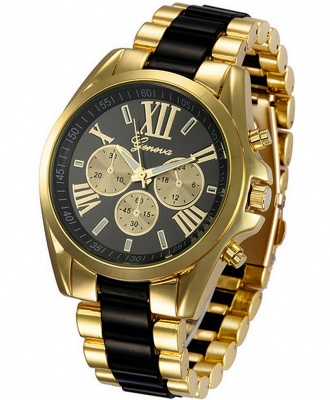 Geneva Full Steel Unisex Quartz Analog Gold Wrist Watch - Black