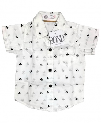 Bond Baby Boys' Short Sleeved Mickey Mouse White and Black Shirt Age 3 - 12 Months