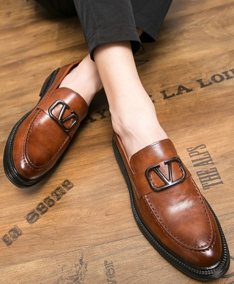 Mens Leather Italian Design Formal Loafers Shoes - Brown
