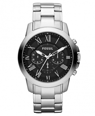Fossil Mens Chronograph Grant Stainless Steel Bracelet Watch - Silver