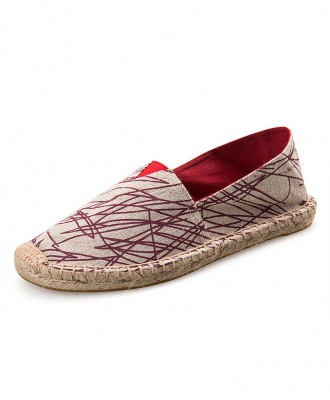 Espadrille Casual Canvas Flat Heel Shoe - Red Stripes