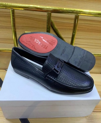FR Men's Designer Leather Casual Horsebit Loafers Slip-On Moccasin Shoes - Black