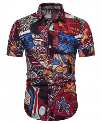 Men's Motif Cotton Short Sleeved Casual Shirt CS3