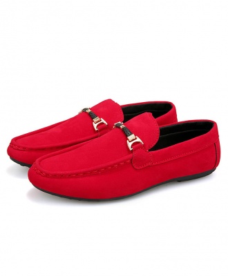Men's Suede Mocassin Loafers Slip-On Casual Shoes - Red