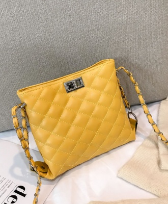 Wowen's Rhombic Embroidered Line Shoulder Crossbody Bag - Yellow