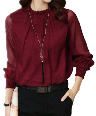 Women's New Fashion Ruffled Chiffon Long-Sleeved Shirt - Wine