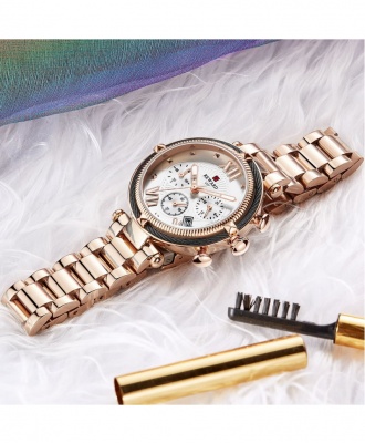 Reward VIP Women Three Eyes Quartz Bracelet Wrist Watch - Rose Gold