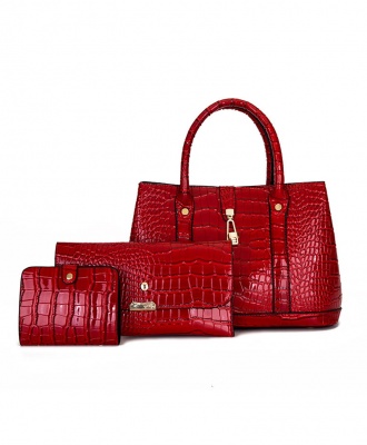 FJT Womens Three-Piece Crocodile Pattern Shoulder Bag - Red