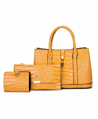FJT Womens Three-Piece Crocodile Pattern Shoulder Bag - Yellow