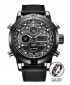 Xinew Men Military Dual-Time Digital and Analog Leather Watch - Black PLUS FREE BRACELET