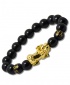 Pixiu Obsidian Stone Bead 3D Gold Chinese Black Crystal Good Luck Bracelet - Black