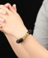 Pixiu Obsidian Stone Bead 3D Gold Chinese Black Crystal Good Luck Bracelet - Black