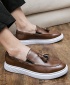 Mens Quality Leather White-Sole Casual Loafers Shoes - Brown