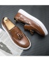 Mens Quality Leather White-Sole Casual Loafers Shoes - Brown