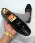 Men's H-Design Casual Horsebit Alligator Patent Leather Loafers - Black