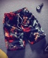 Men's Casual Multicoloured Linen Summer Beach Shorts - Big Red Flowers