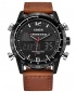Xinew Digital and Analog Dual Time Tachymeter Leather Watch - Khaki