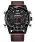 Xinew Digital and Analog Dual Time Tachymeter Leather Watch - Coffee
