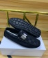LV Men's Designer Leather Casual Horsebit Loafers Slip-On Moccasin Shoes - Black