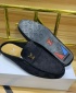 LV Men's Designer Leather Casual Penny Half Shoe Mules - Black