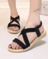 Flat Solid Colour Elastic Band Roman Rubber Sole Sandals - Black